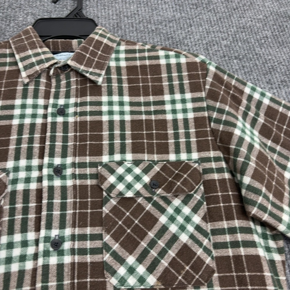 Vintage Fieldmaster Flannel Shirt Men L Brown Green Plaid Quilted Lined USA Made